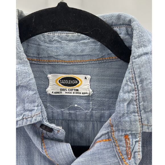 Vintage Saddlehorn denim like cotton embroidered southwestern button up size M - Picture 3 of 11